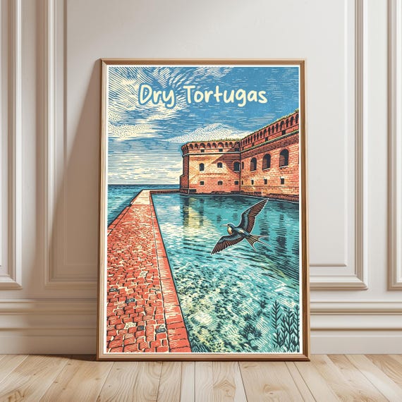 Dry Tortugas National Park Print Fort Jefferson Travel Poster Florida Keys Wall Art Vintage Coastal Decor
