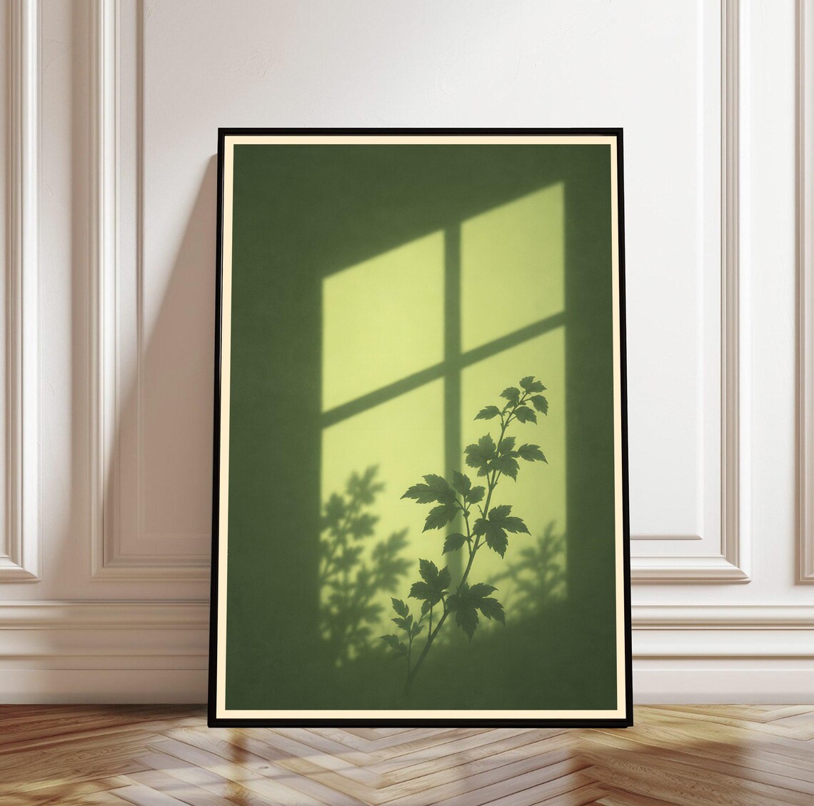 Shadow Leaf Botanical Window Light Green Plant Minimalist Photo Art Print