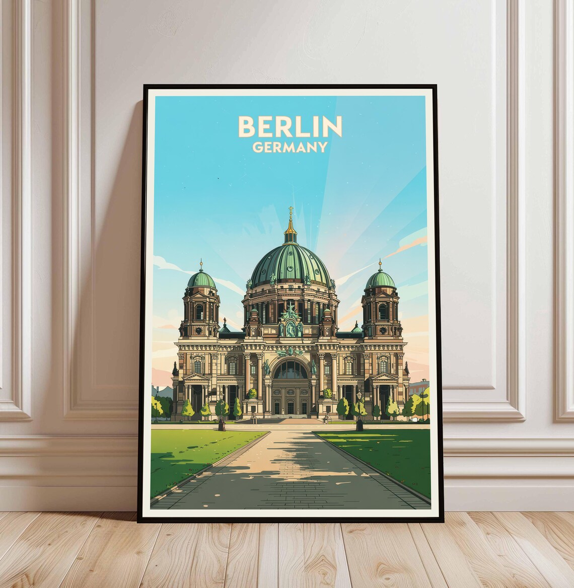 Berlin Germany Cathedral Vintage Travel Poster Green Dome Landmark
