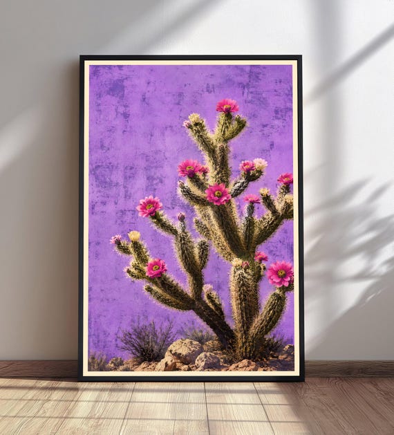 Cholla Cactus Wall Art Desert Flower Print Southwestern Botanical Decor Purple