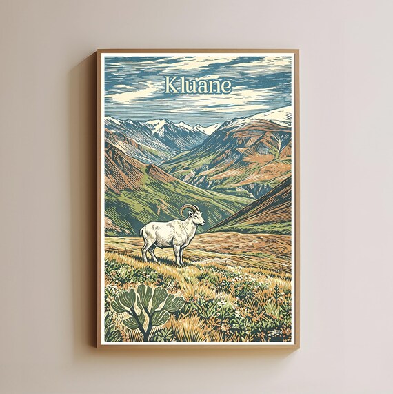 Kluane Dall Sheep Alpine Peaks Vintage Style Travel Art Poster