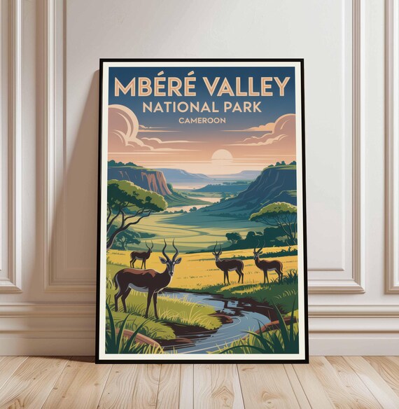 Mbere Valley National Park Cameroon Antelope Sunset Travel Poster