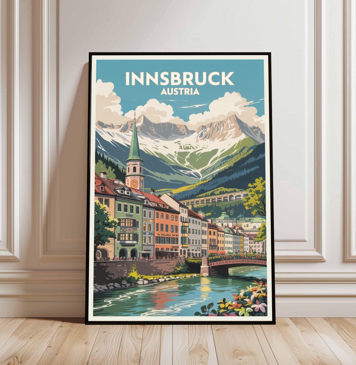 Innsbruck Austria Vintage Travel Poster Alpine Old Town River Art