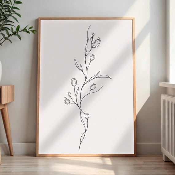 Minimalist Tulip Flower Print One Line Botanical Wall Art Modern Floral Poster Minimal Decor