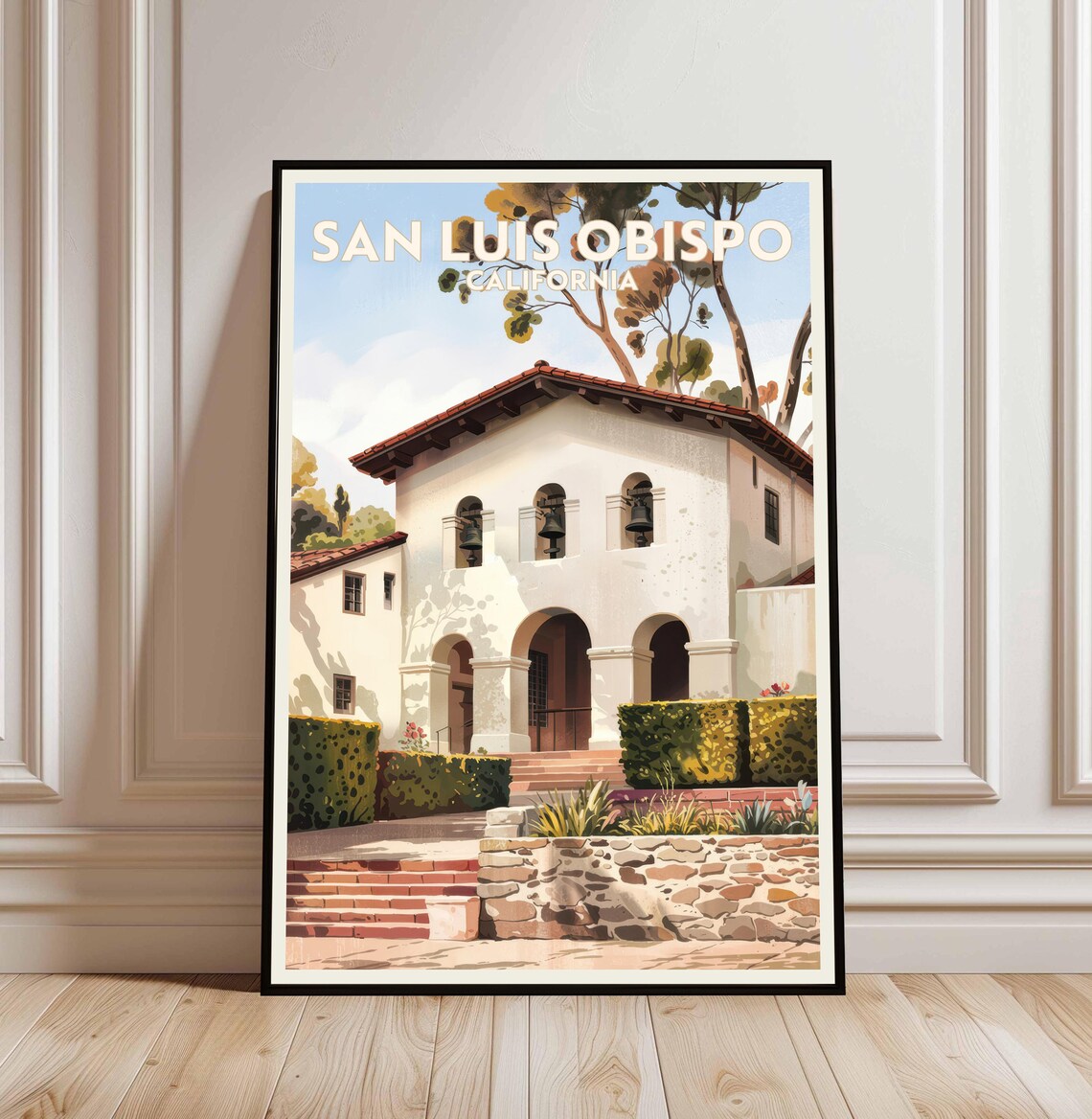 San Luis Obispo California Vintage Mission Building Travel Poster