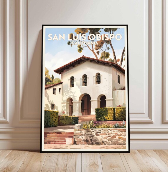 San Luis Obispo California Vintage Mission Building Travel Poster