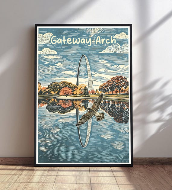 Gateway Arch Print St Louis Travel Poster Missouri Wall Art Autumn Landscape