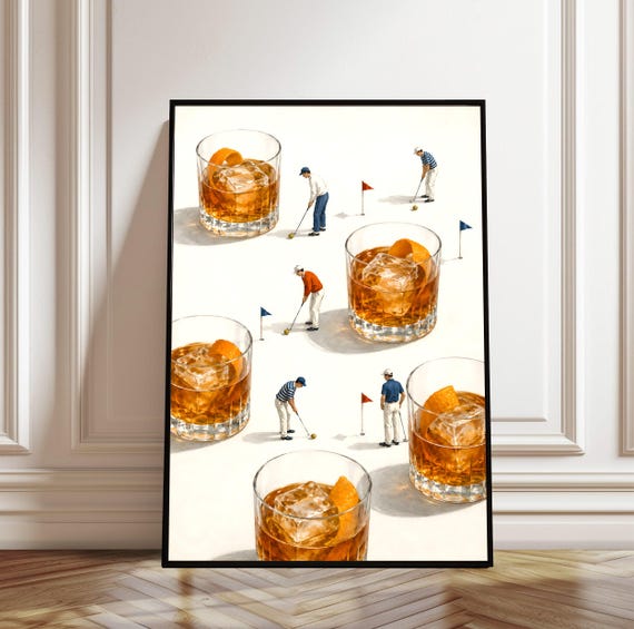 Old Fashioned Golf Art Print Cocktail Golfer Wall Decor Whiskey Drinker Gift Bar Cart