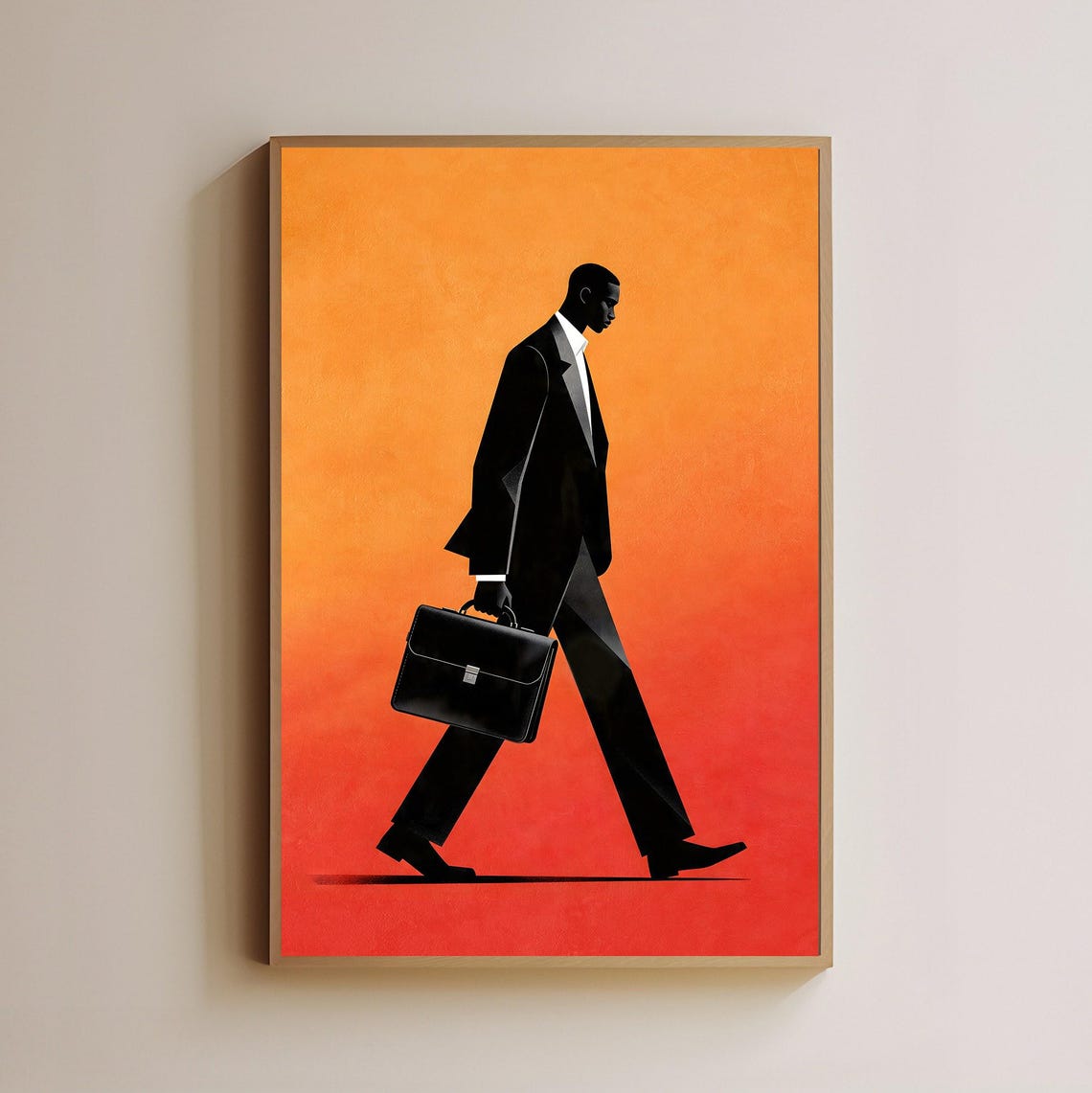 Businessman Briefcase Silhouette Orange Minimalist Modern Art Poster