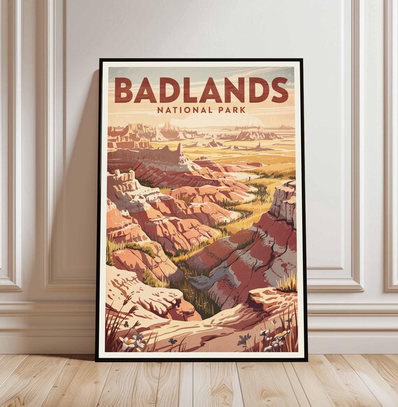 Badlands National Park Desert Canyon Vintage Retro Travel Poster