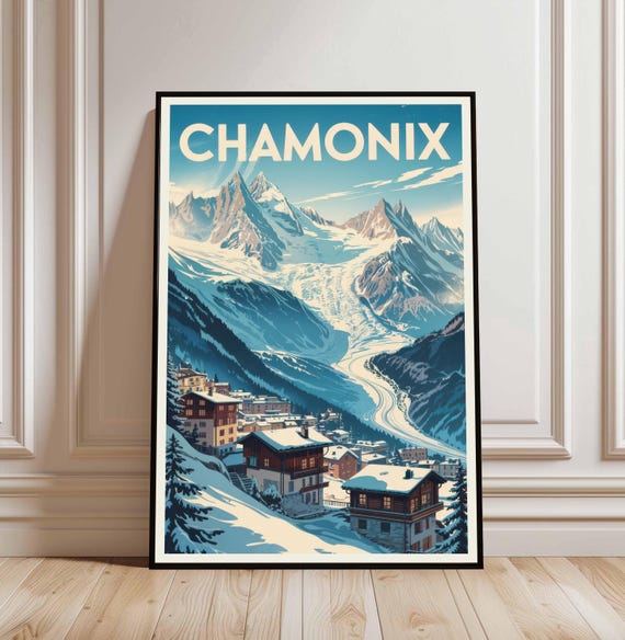 Chamonix Travel Print France Poster Wall Art Europe Skiing