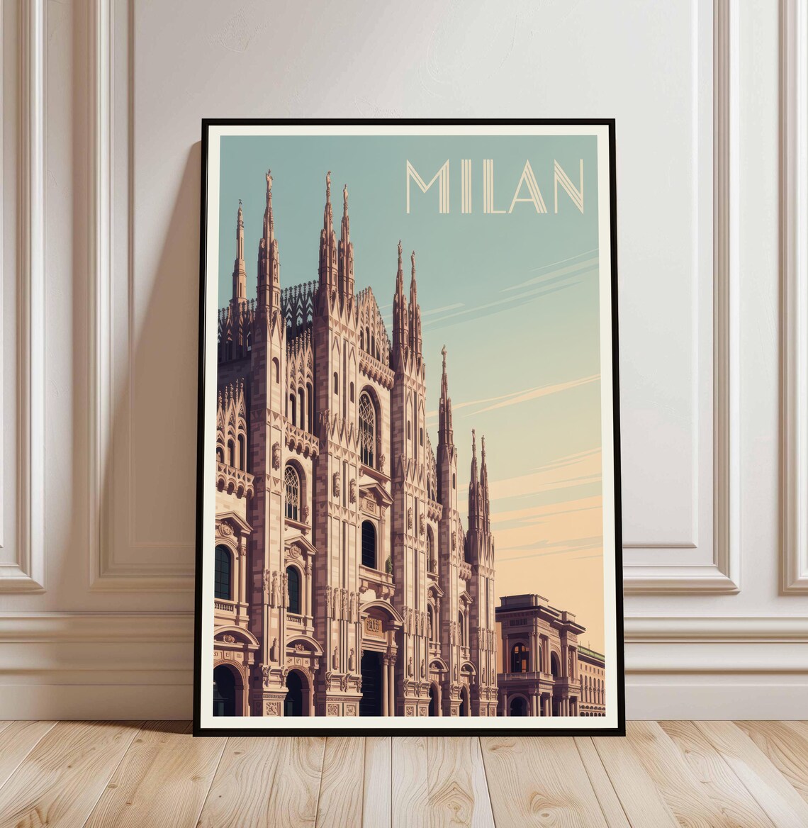 Milan Duomo Cathedral Vintage Art Deco Italian Travel Poster