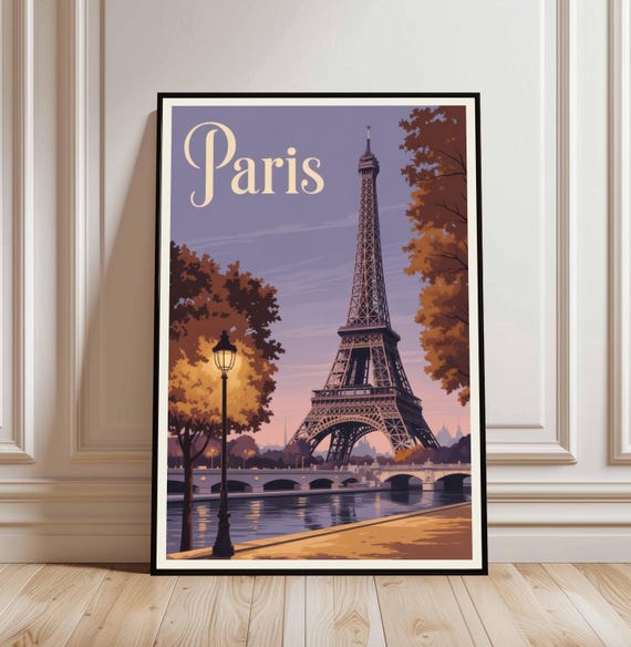 Paris Painting Eiffel Tower Balcony View Watercolor Art Print France Cityscape Sunset Evening Wall Decor Large Travel Poster