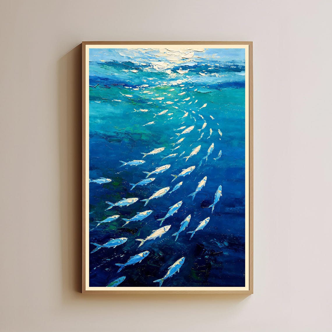 School Of Fish Deep Blue Ocean Impressionist Underwater Sea Art Poster