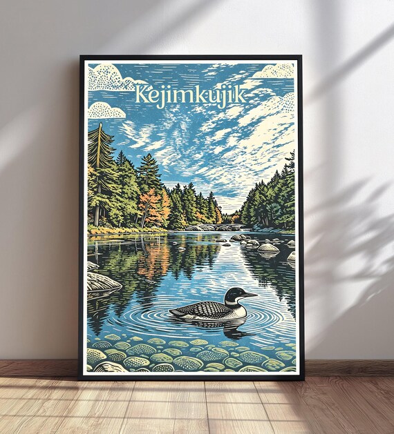 Kejimkujik Loon Lake Pine Forest Vintage Travel Style Poster