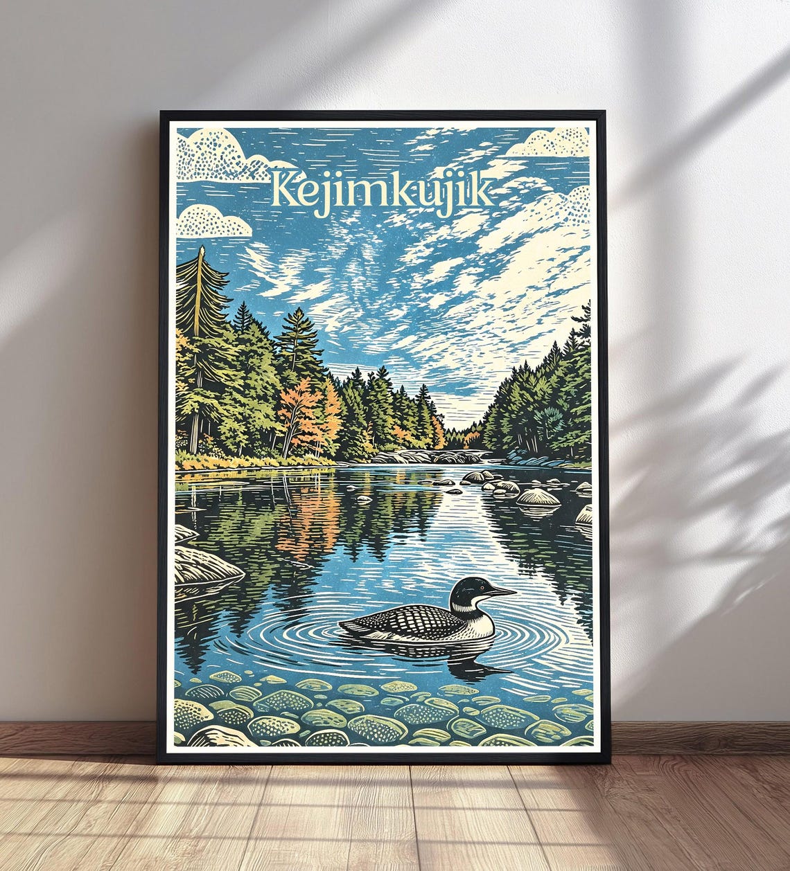 Kejimkujik Loon Lake Pine Forest Vintage Travel Style Poster
