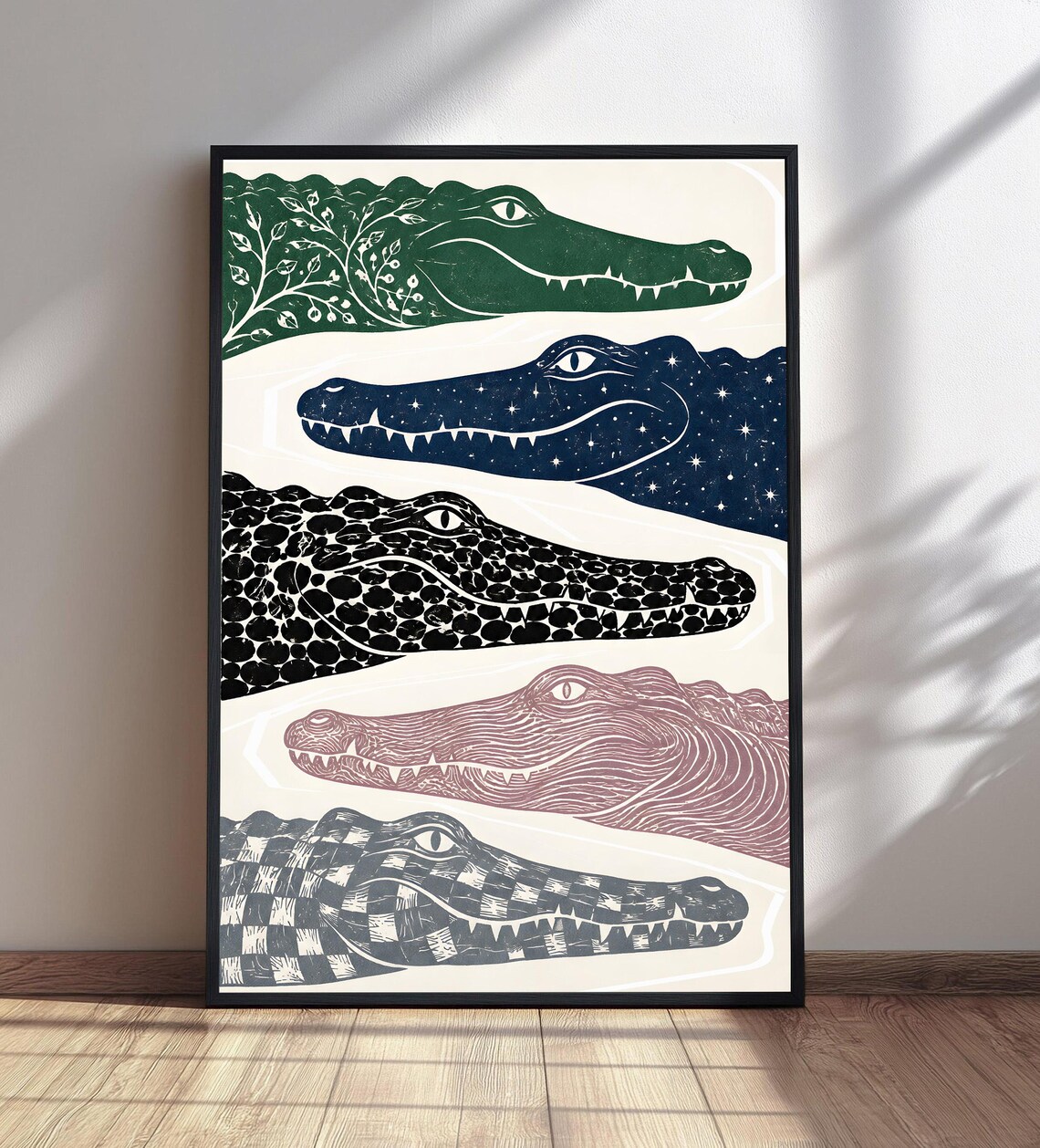 Alligator Art Print, Maximalist Animal Illustration