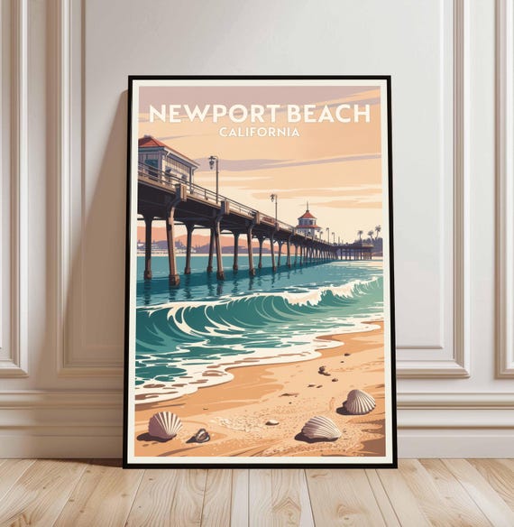 Newport Beach Pier Art Print California Travel Poster Digital Download