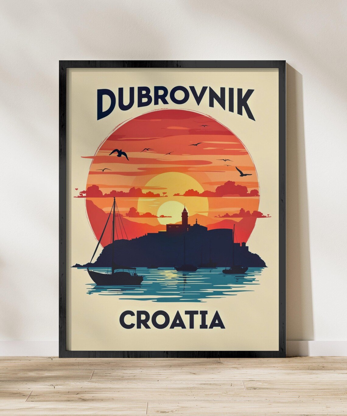 Dubrovnik Croatia Sunset Old Town Sailboats Sea View Travel Poster - Image 2