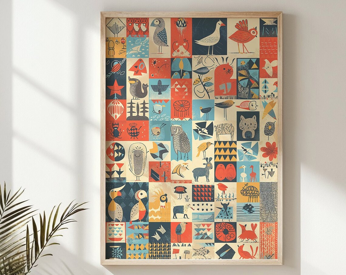 Whimsical Animal Collage Nursery Kids Art Print