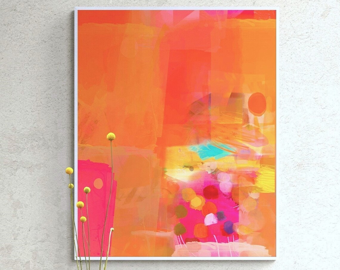 Bright Orange and Hot Pink Abstract Art Print - Image 6