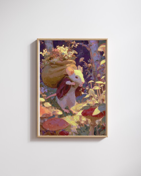 Cozy Autumn Mouse Printcozy Wall Decorcute In The Forestfairy Tale Artautumn Home Decor
