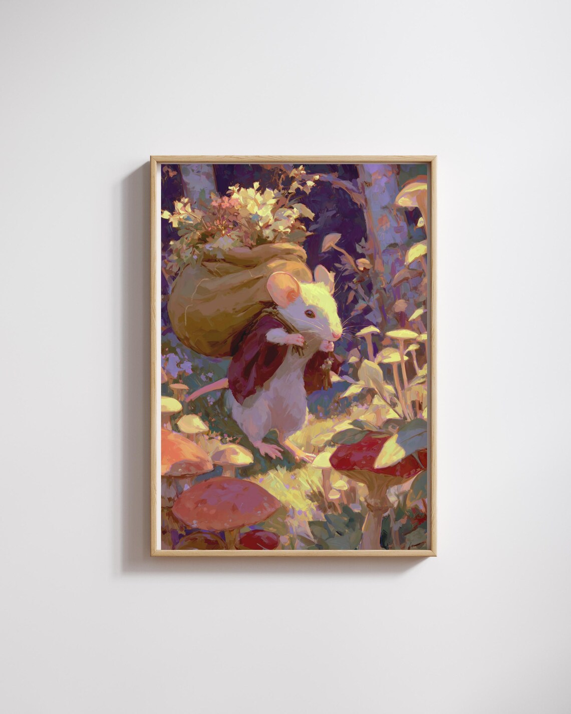 Cozy Autumn Mouse Forest Harvest Mushrooms Fairy Tale Animal Wall Art