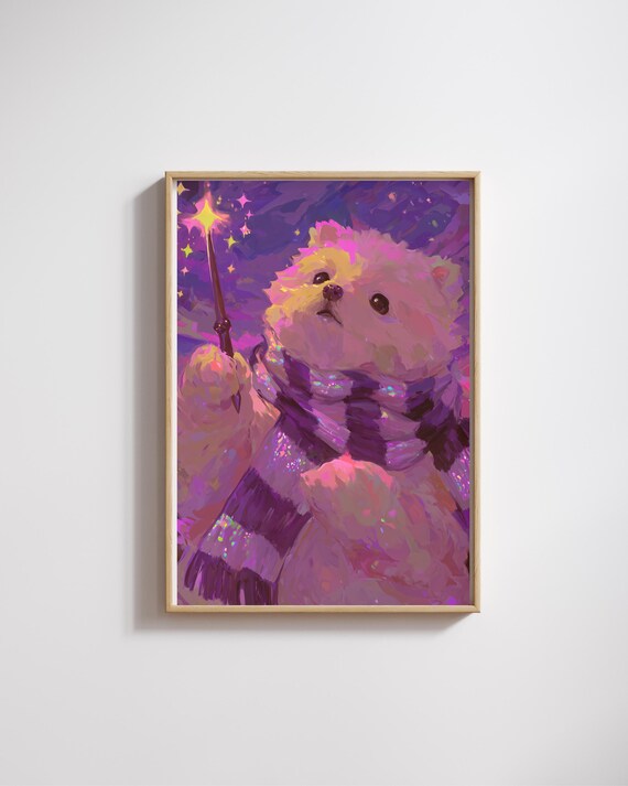 Magical Dog Wall Artwizard Pup With Wand And Scarf Fantasy Print Cute Gift Ideawhimsical Decor