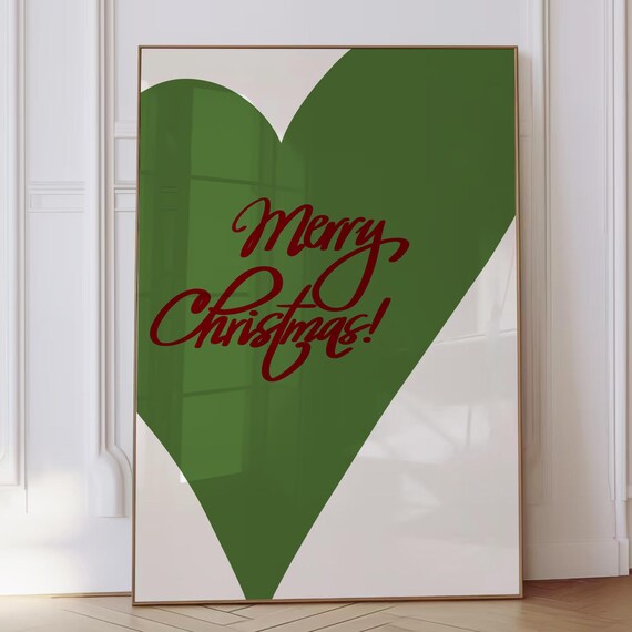 Christmas Heart Print Trendy Holiday Decor Coquette Christmas Wall Art Cute Christmas Aesthetic Girly Xmas Poster