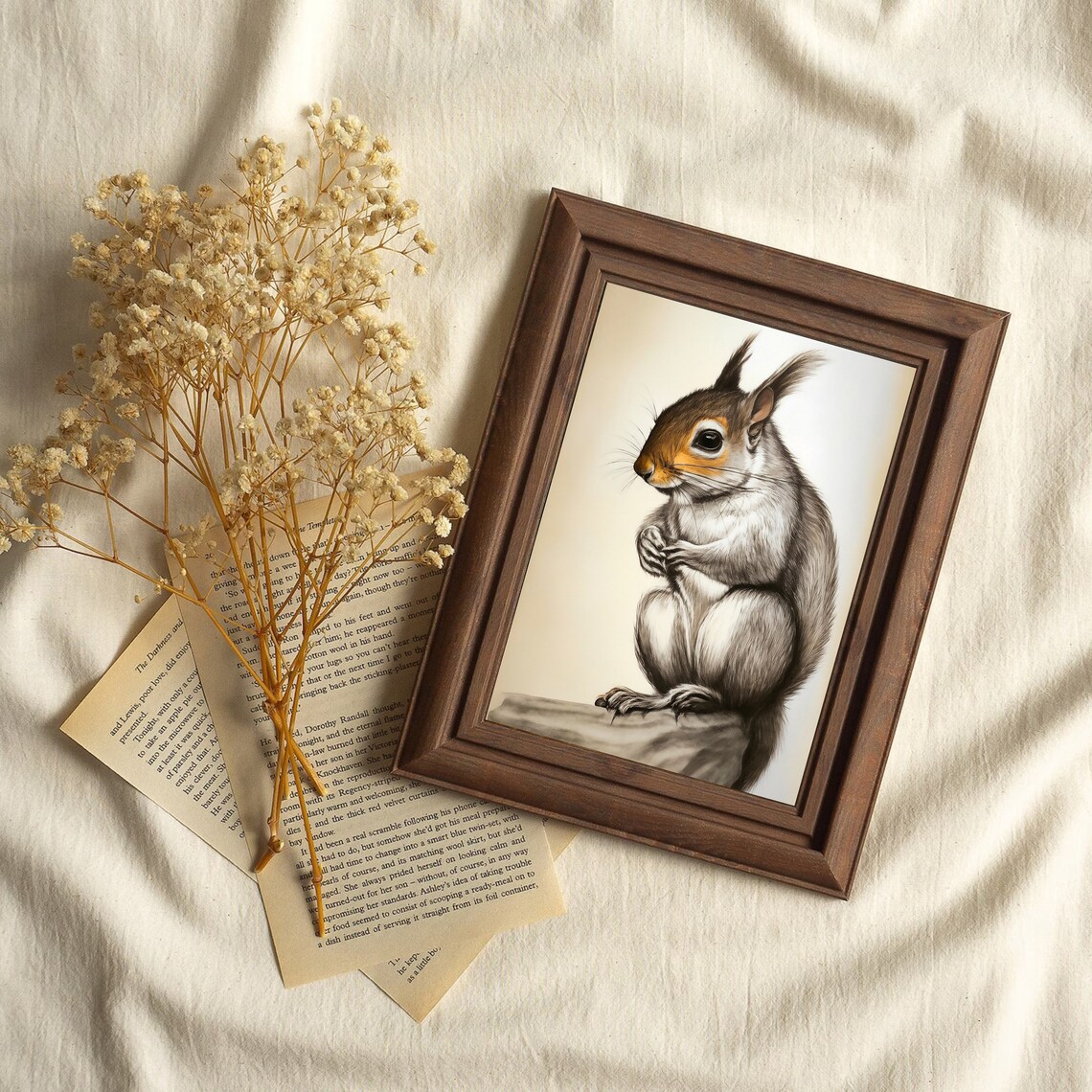 Curious Squirrel Close-Up Portrait Vintage Animal Illustration Poster - Image 2