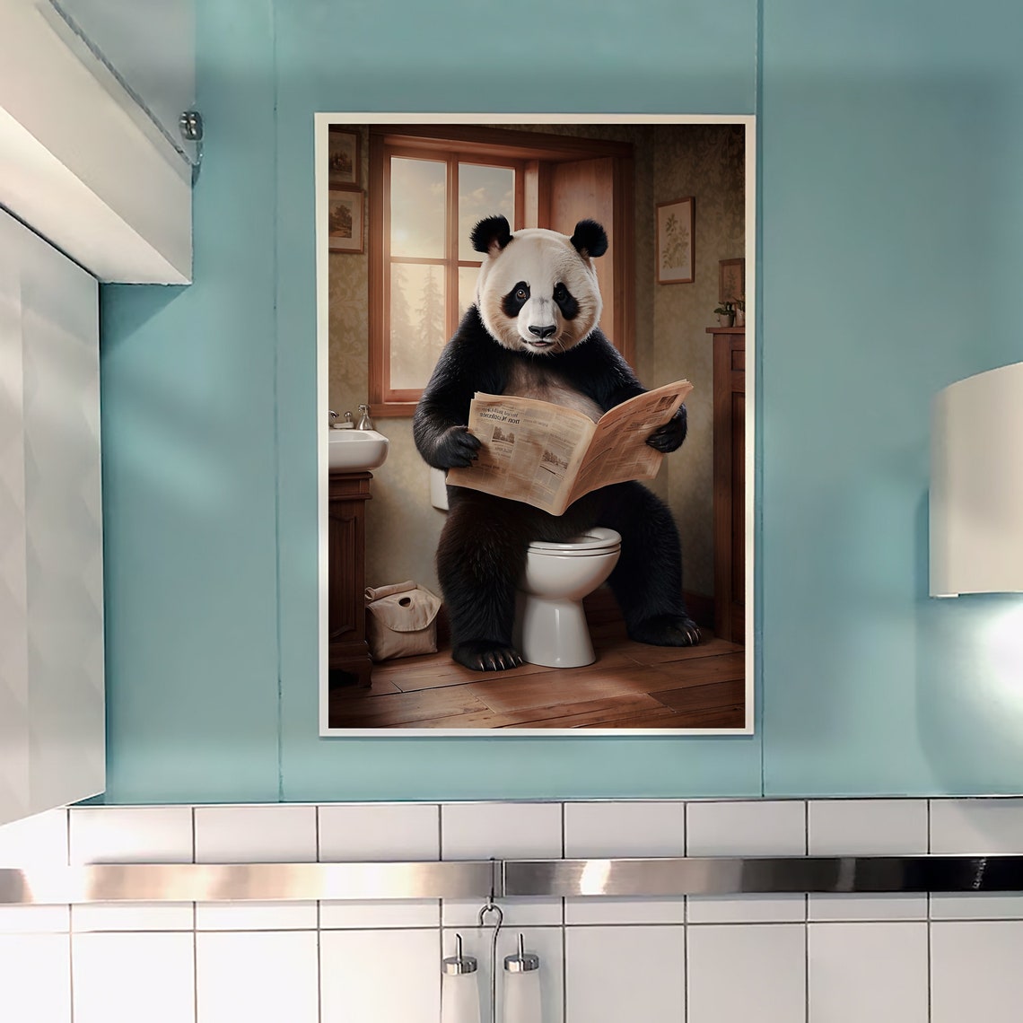 Giant Panda Reading Newspaper While Sitting On Toilet Poster - Image 4