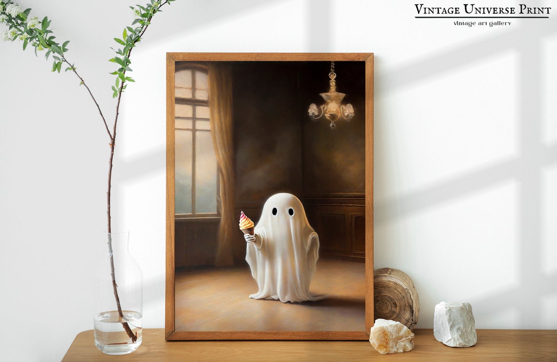 Cute Ghost Holding Candle Painting Little Ghost Print Spooky Dark Halloween Wall Decor Cute Ghost Painting Moody Decor - Image 5