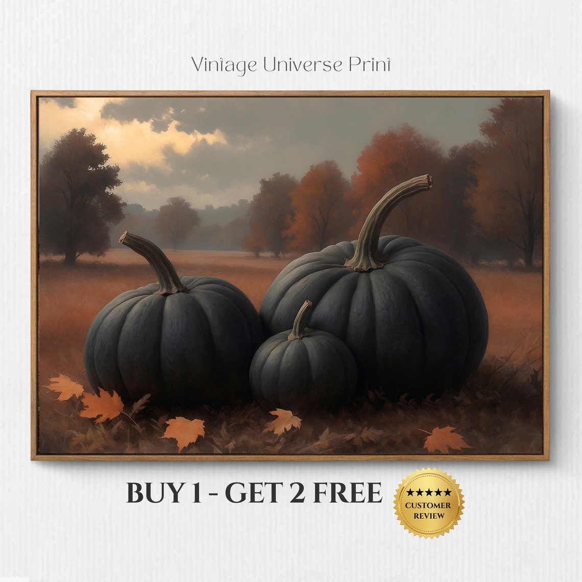 Black Pumpkins In Moody Autumn Field Fall Harvest Decor Poster