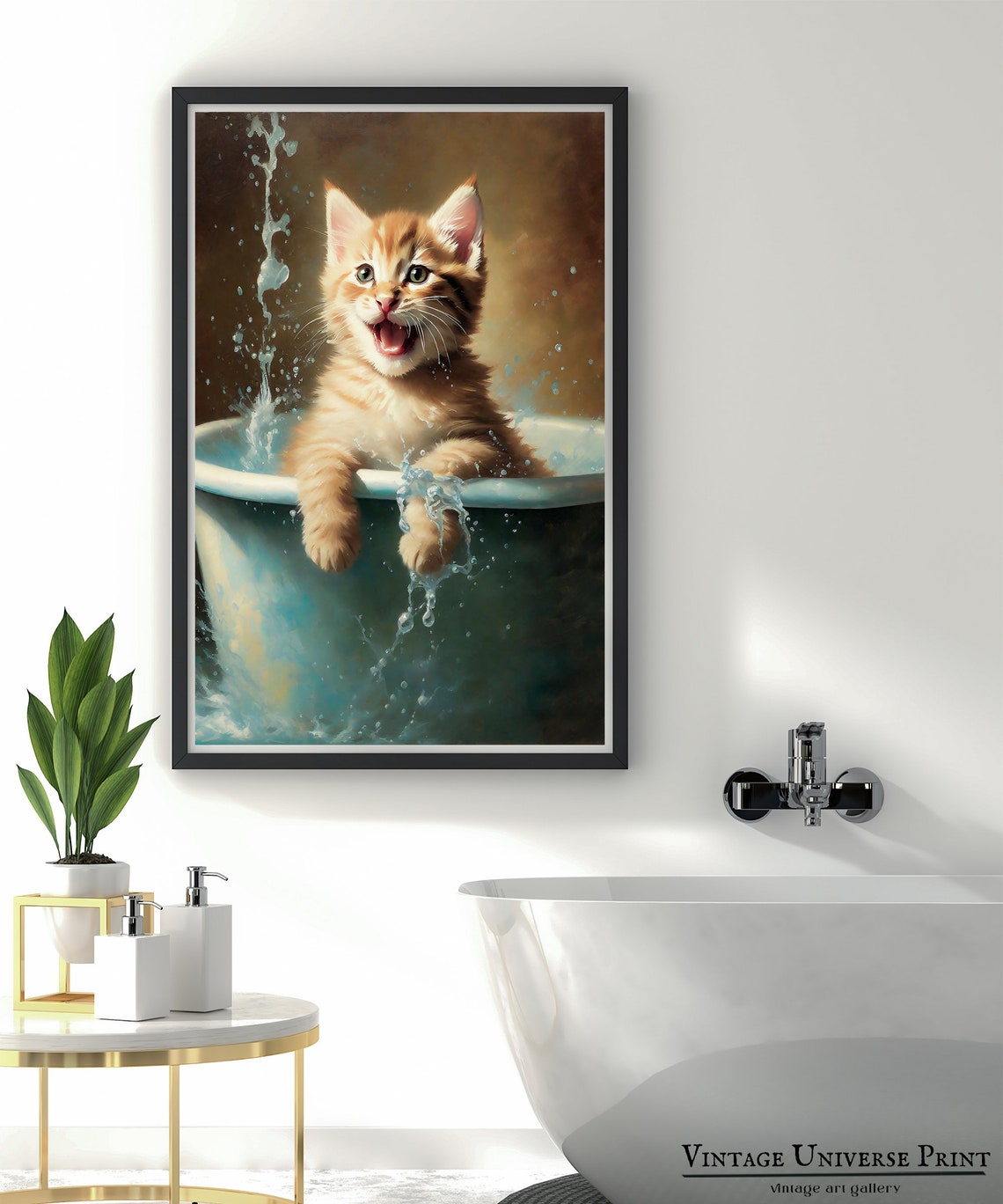 Playful Orange Kitten Splashing in a Bathtub with Joy Funny Cat Poster - Image 3