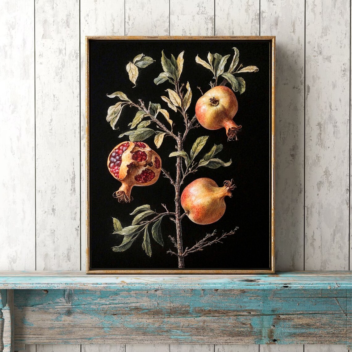 Pomegranate Branch Three Fruits Vintage Botanical Painting Poster - Image 3