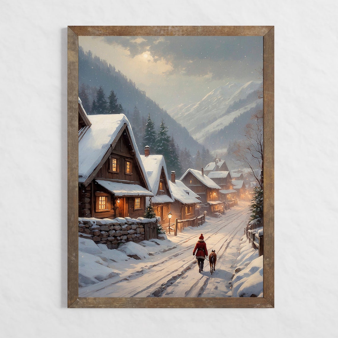 Christmas Village Print Winter Village Art Small Town Holiday Print Snowy Town Painting Christmas Home Decor Winter Art - Image 4