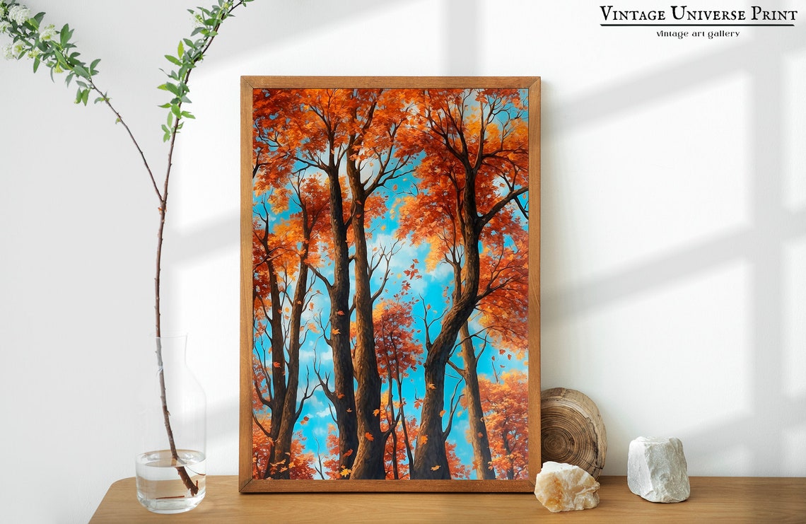 Towering Autumn Trees With Orange Canopy Against A Blue Sky Poster - Image 5