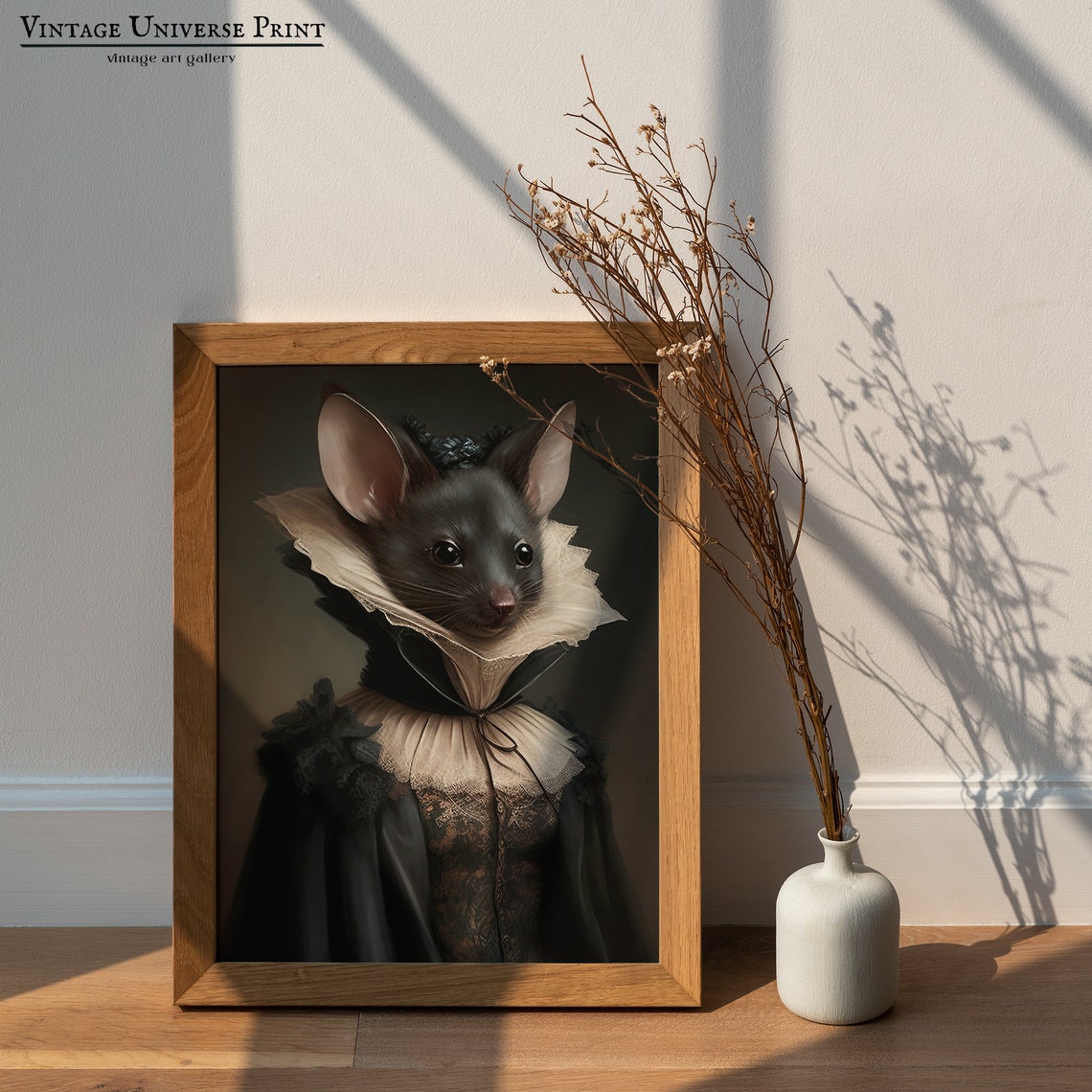 Victorian Mouse in Lace Collar Gothic Animal Portrait Poster - Image 3