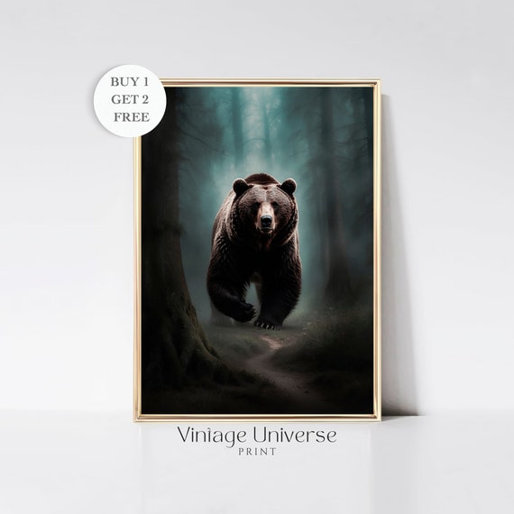 Bear Animal Wall Art Vintage Aesthetic Wildlife Oil Painting Moody Wall Art Woods Forest Art Print Macabre Decor