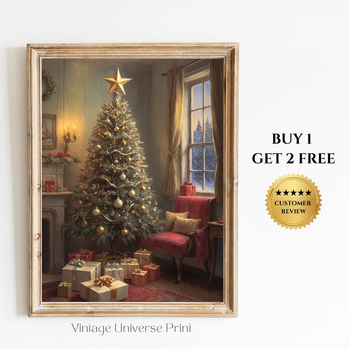 Cozy Christmas Tree Print Christmas Living Room Painting Festive Winter Art Christmas Morning Christmas Cabin Print Holiday Art