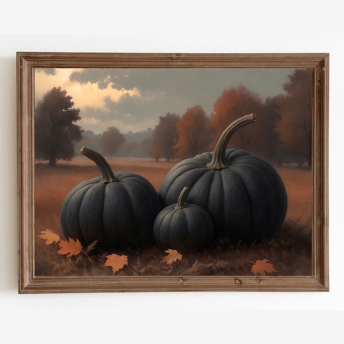 Black Pumpkins In Moody Autumn Field Fall Harvest Decor Poster - Image 3