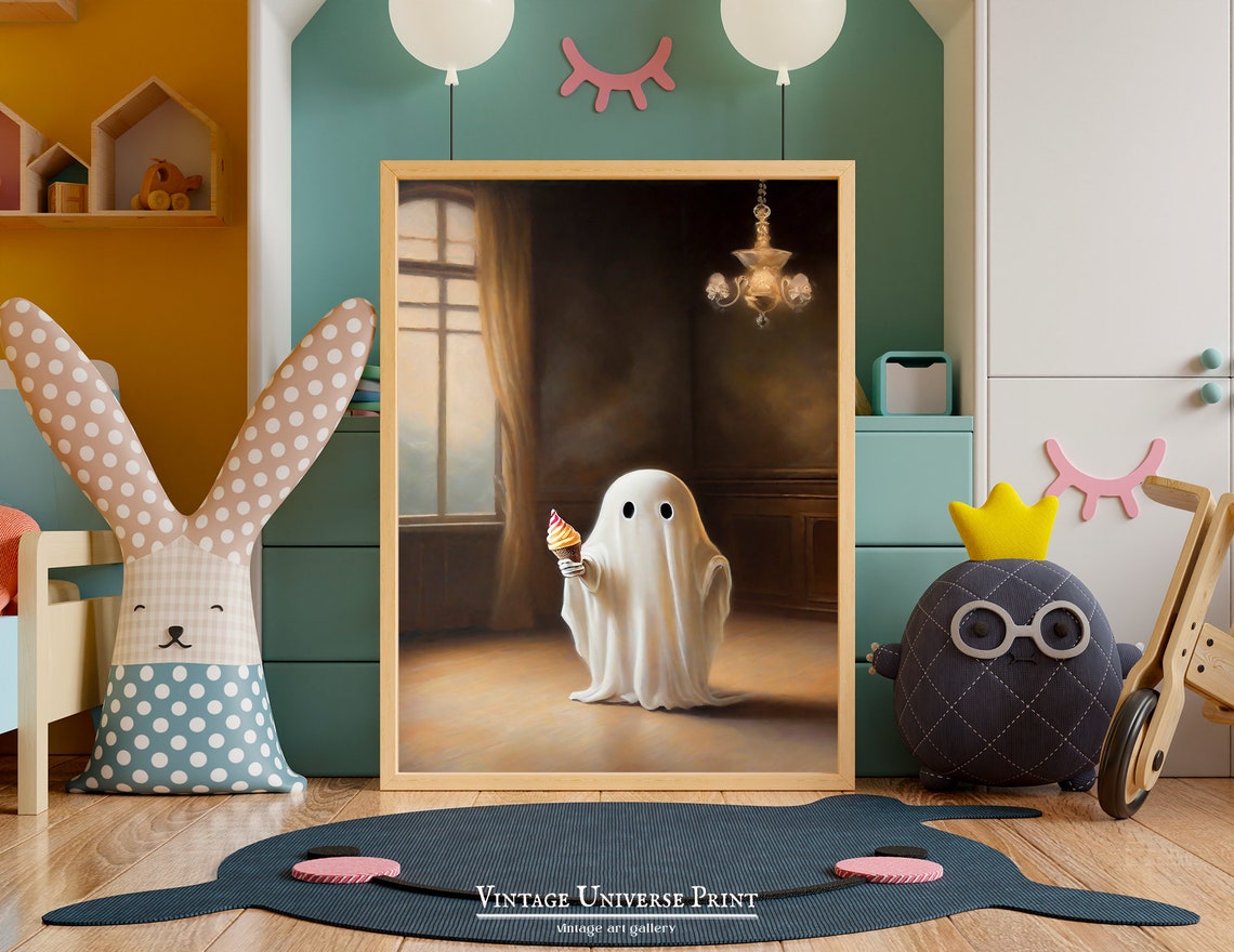 Cute Ghost Holding Candle Painting Little Ghost Print Spooky Dark Halloween Wall Decor Cute Ghost Painting Moody Decor - Image 3