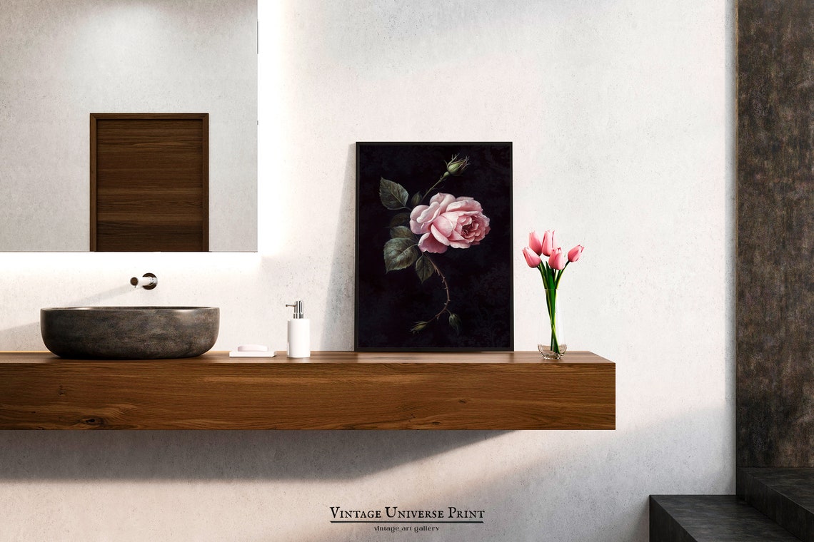 Moody Rose Painting Dark Rose Still Life Dark Rose Print Moody Floral Vintage Botanical Painting French Country Decor - Image 4