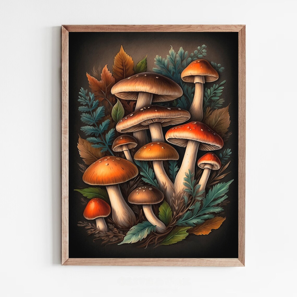 Moody Forest Mushrooms With Autumn Leaves Dark Botanical Poster - Image 5
