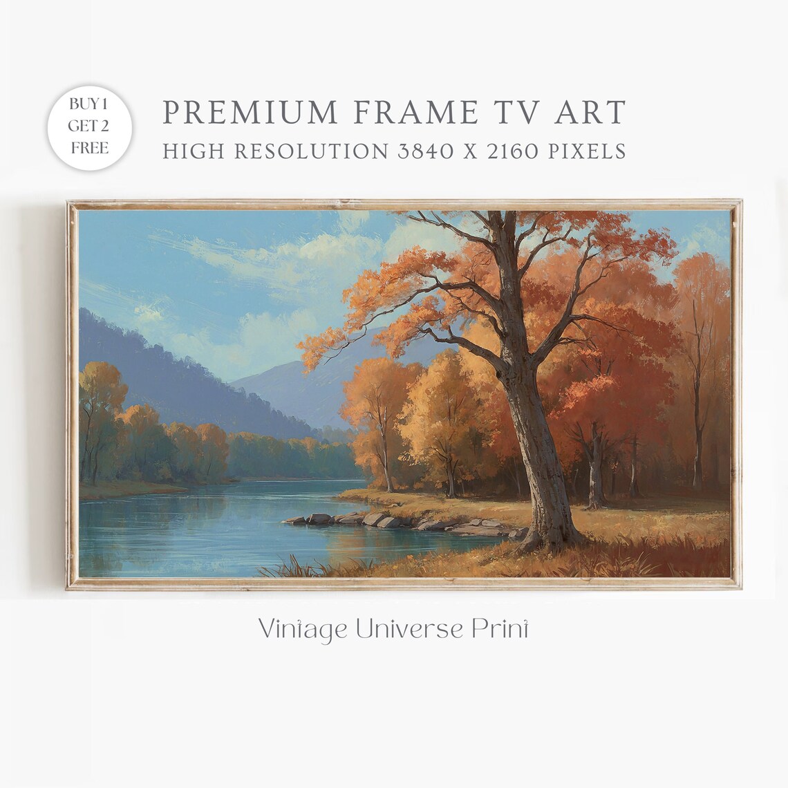 Autumn Lake With Mountain View Orange Fall Trees Scenic Poster