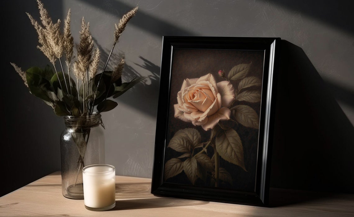 Moody Rose Painting Dark Academia Floral Vintage Botanical Print Moody Floral Art Print Antique Painting Aesthetic - Image 4