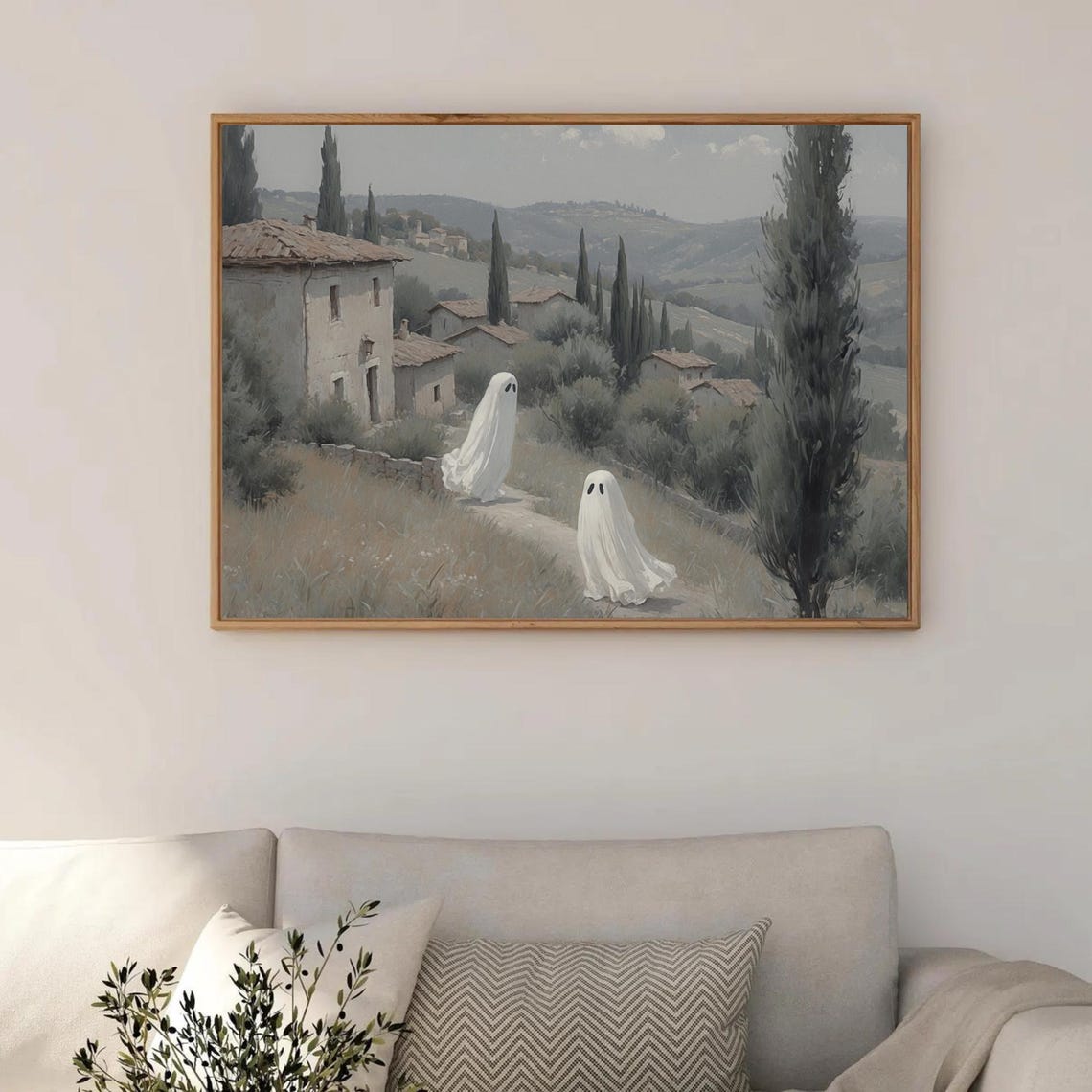 Two Ghosts In Countryside Village Vintage Spooky Halloween Poster - Image 3