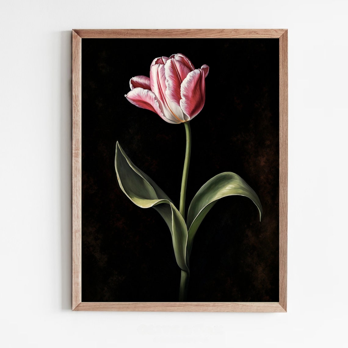 Pink Tulip Single Stem on Dark Ground Vintage Botanical Poster - Image 5