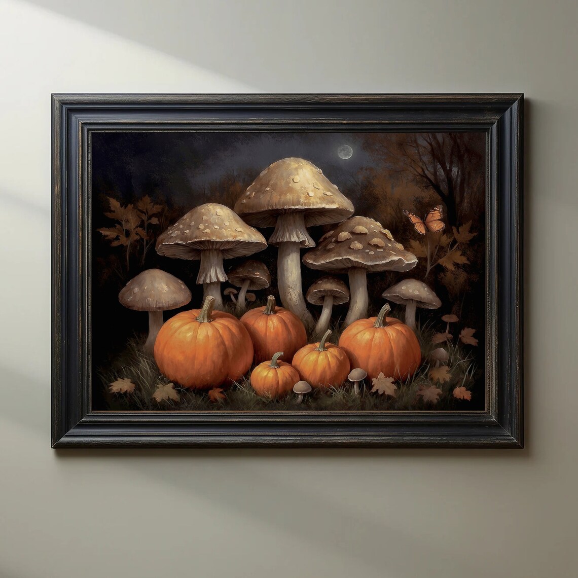 Orange Pumpkins And Giant Mushrooms Moonlit Night Fall Poster - Image 4