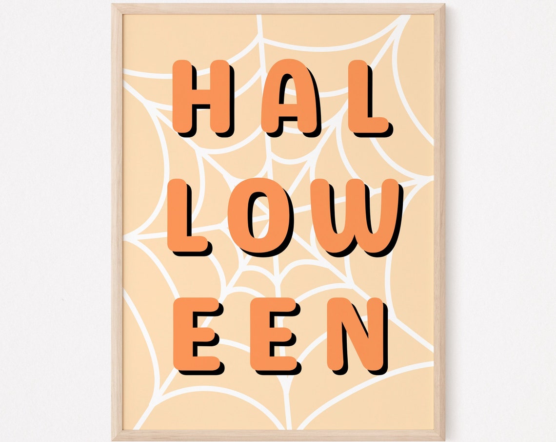 Retro Halloween Spiderweb Word Art Orange Typography Decor Poster - Image 2